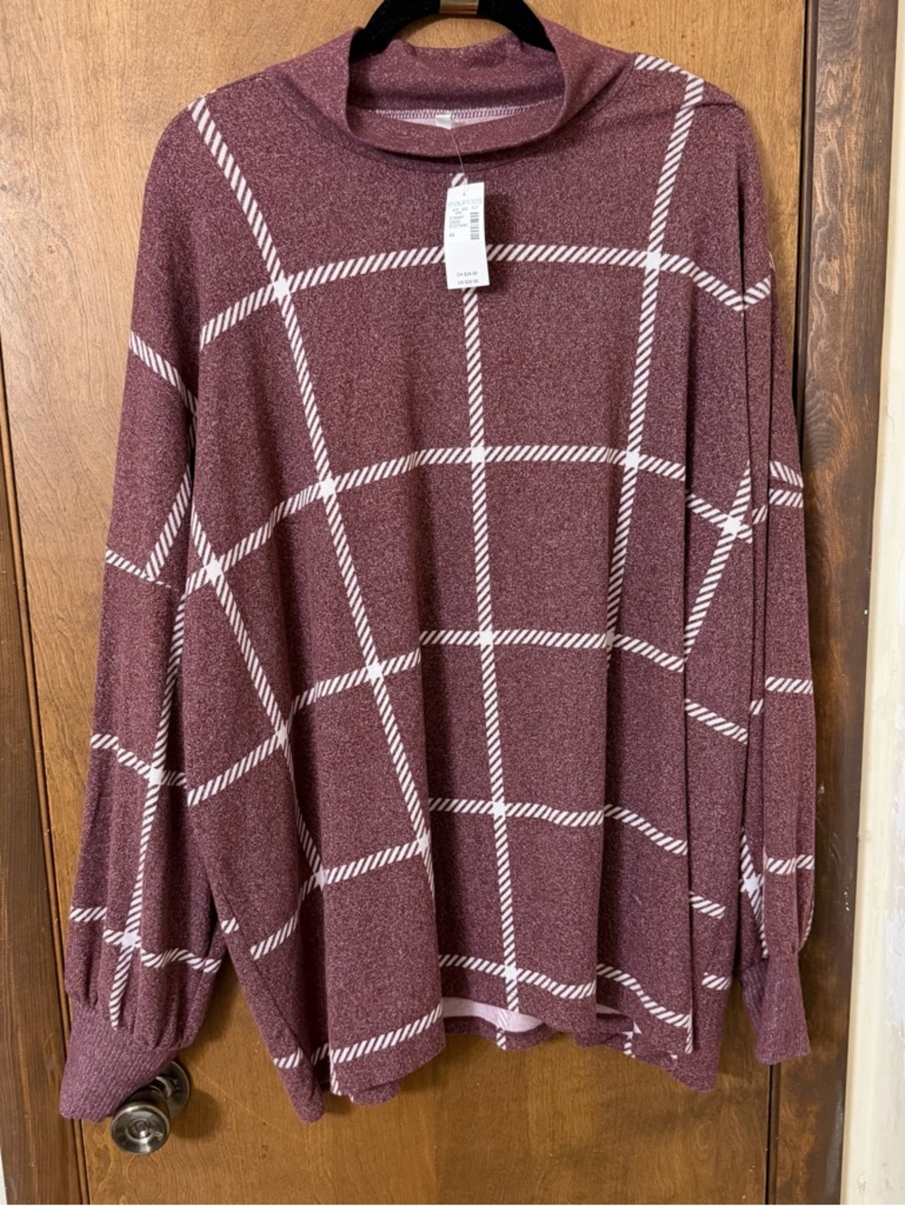 Maurice’s 4X  Felicity Windowpane Blouson Sleeve Top NWT